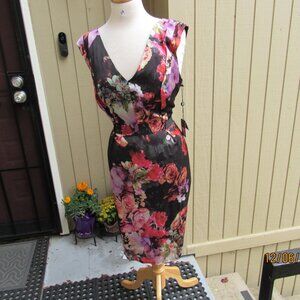 #665  NEW WOMAN'S SILKY LIKE FLORAL DRESS BY ADRIANNA PAPPEL  (SIZE 16)